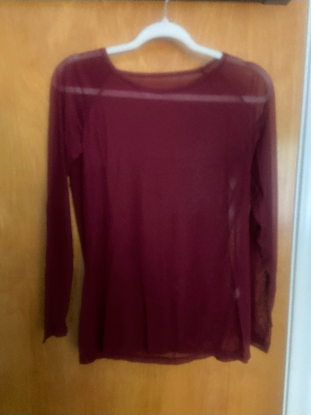 🍁🏈❤️‍🔥Women's Long-Sleeve Burgundy Sheer Mesh Top XL